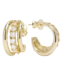 Oh She Fancy Smooth & Diamond Hoops Gold