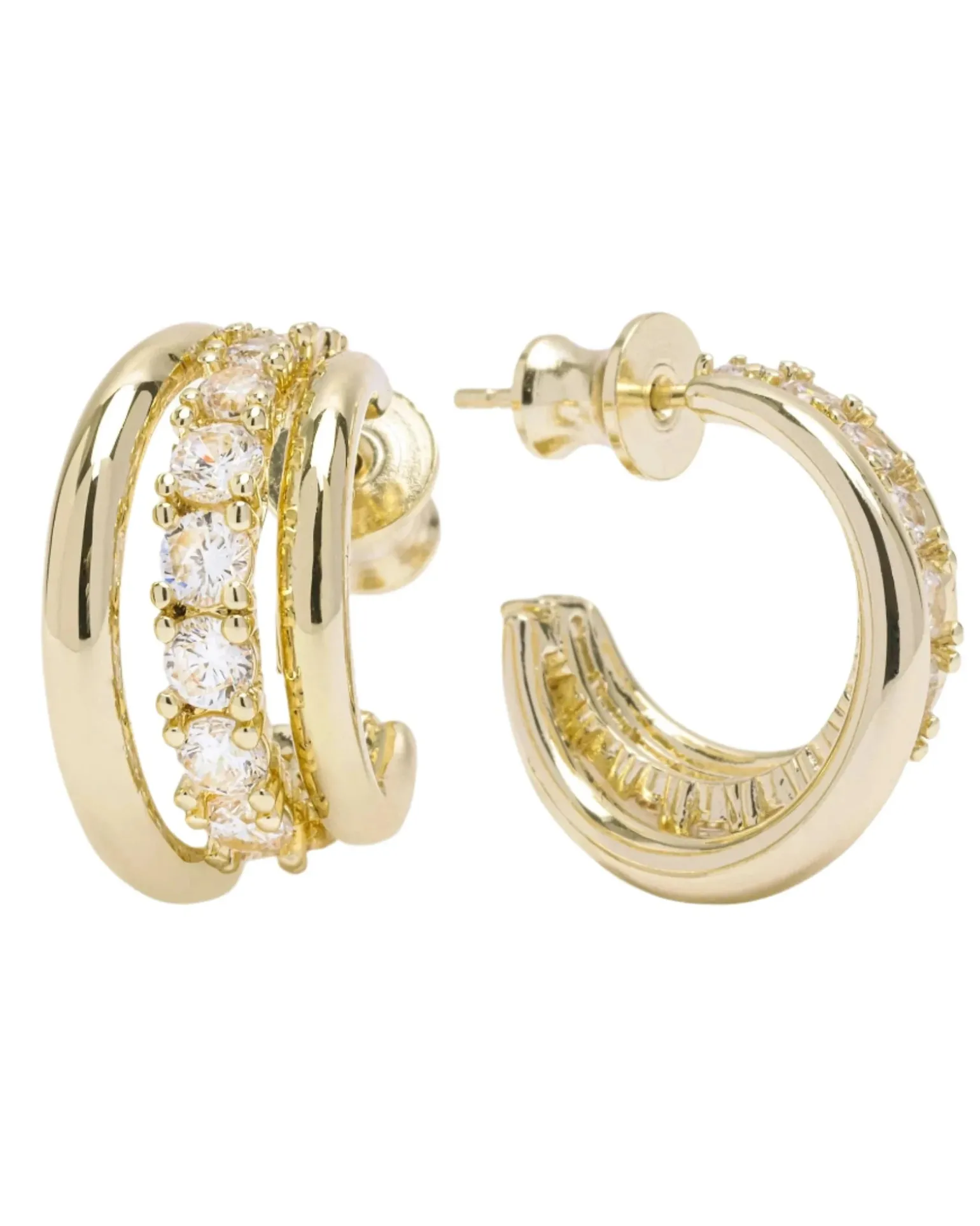 Oh She Fancy Smooth & Diamond Hoops Gold