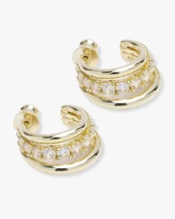Oh She Fancy Smooth & Diamond Hoops Gold