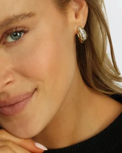 Oh She Fancy Smooth & Diamond Hoops Gold
