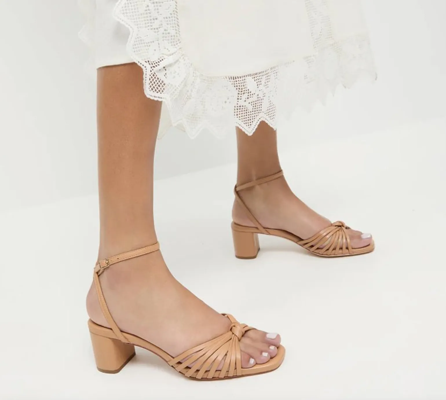 Olivia Leather Knot Mid Heel Sandal Dune
