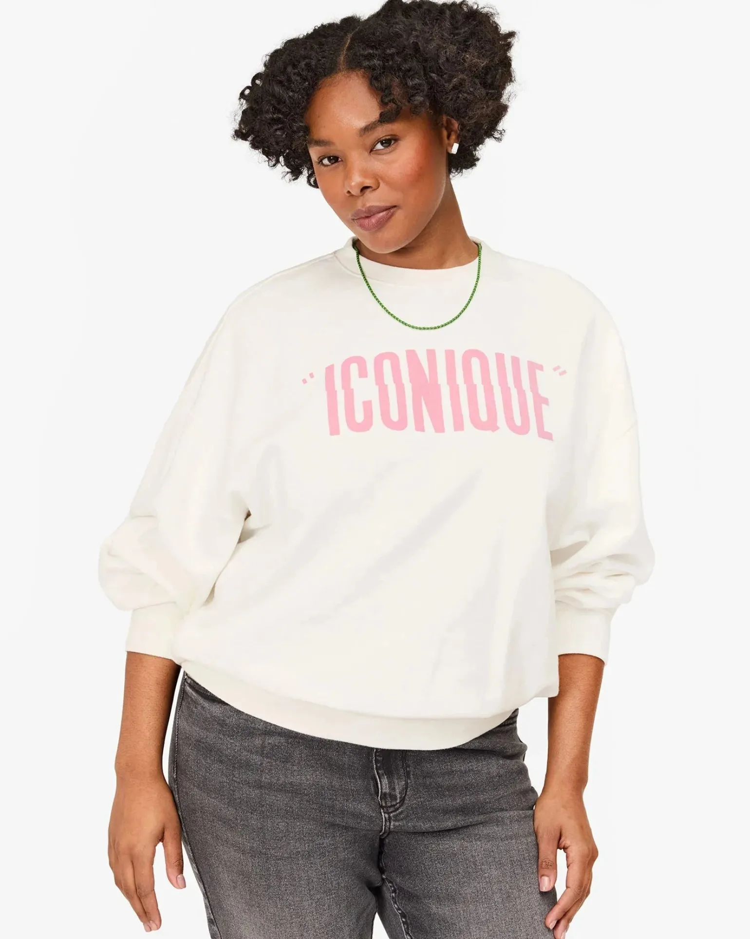 Oversized Sweatshirt Oyster White w/ Peony Iconique