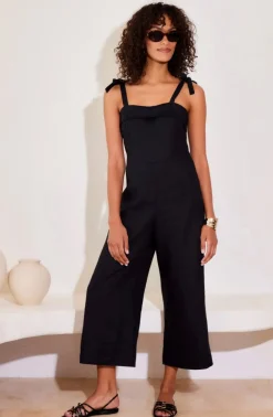 Paloma Tie Strap Linen Jumpsuit Black