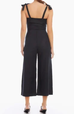 Paloma Tie Strap Linen Jumpsuit Black