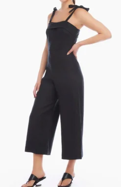 Paloma Tie Strap Linen Jumpsuit Black