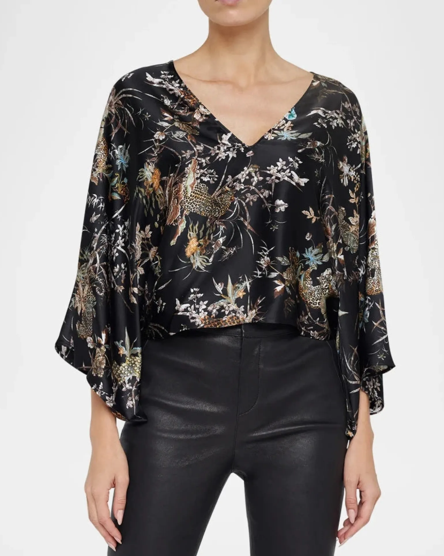 Parma Kimono Sleeve Blouse Black Multi Tapestry Jungle