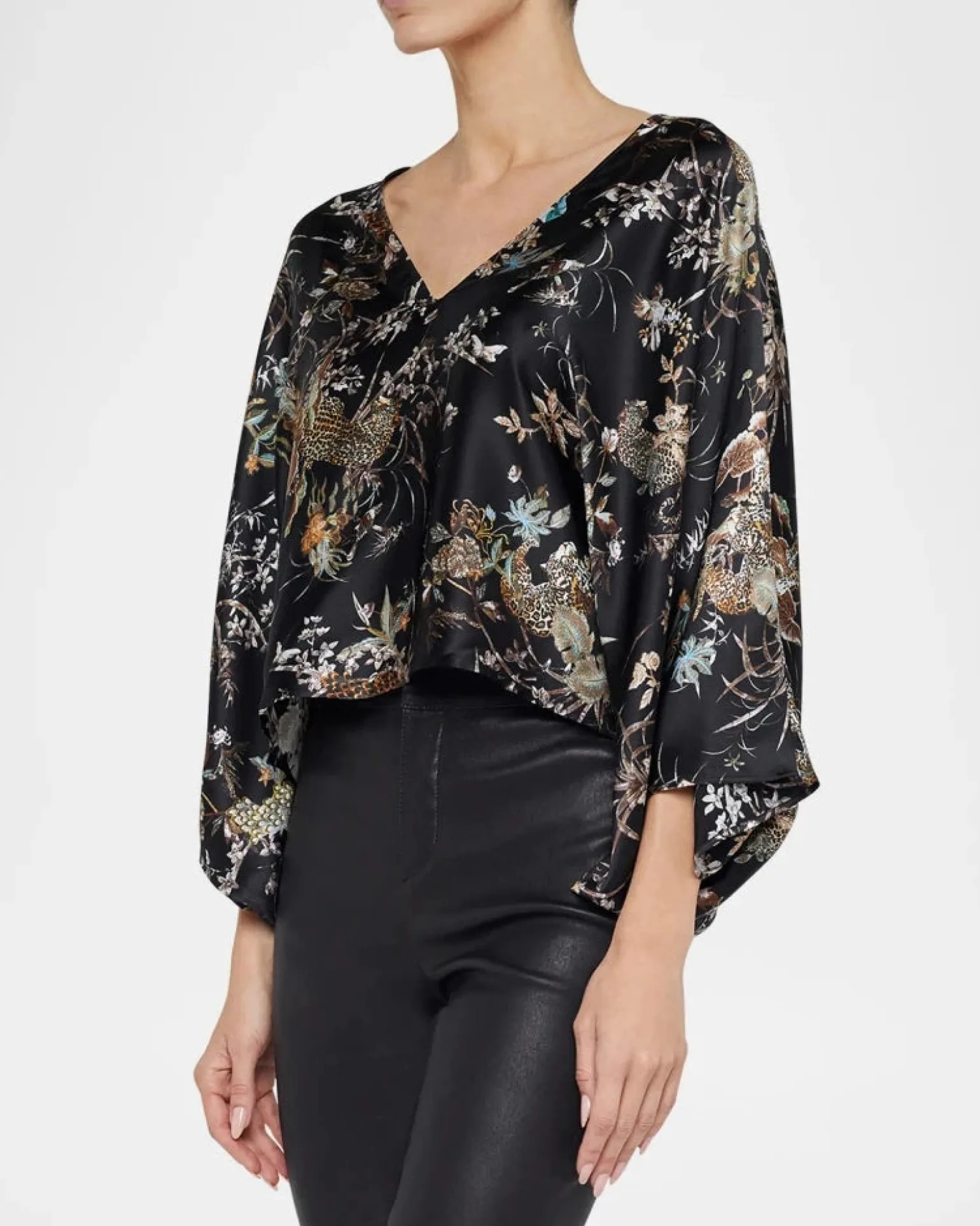 Parma Kimono Sleeve Blouse Black Multi Tapestry Jungle