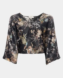 Parma Kimono Sleeve Blouse Black Multi Tapestry Jungle