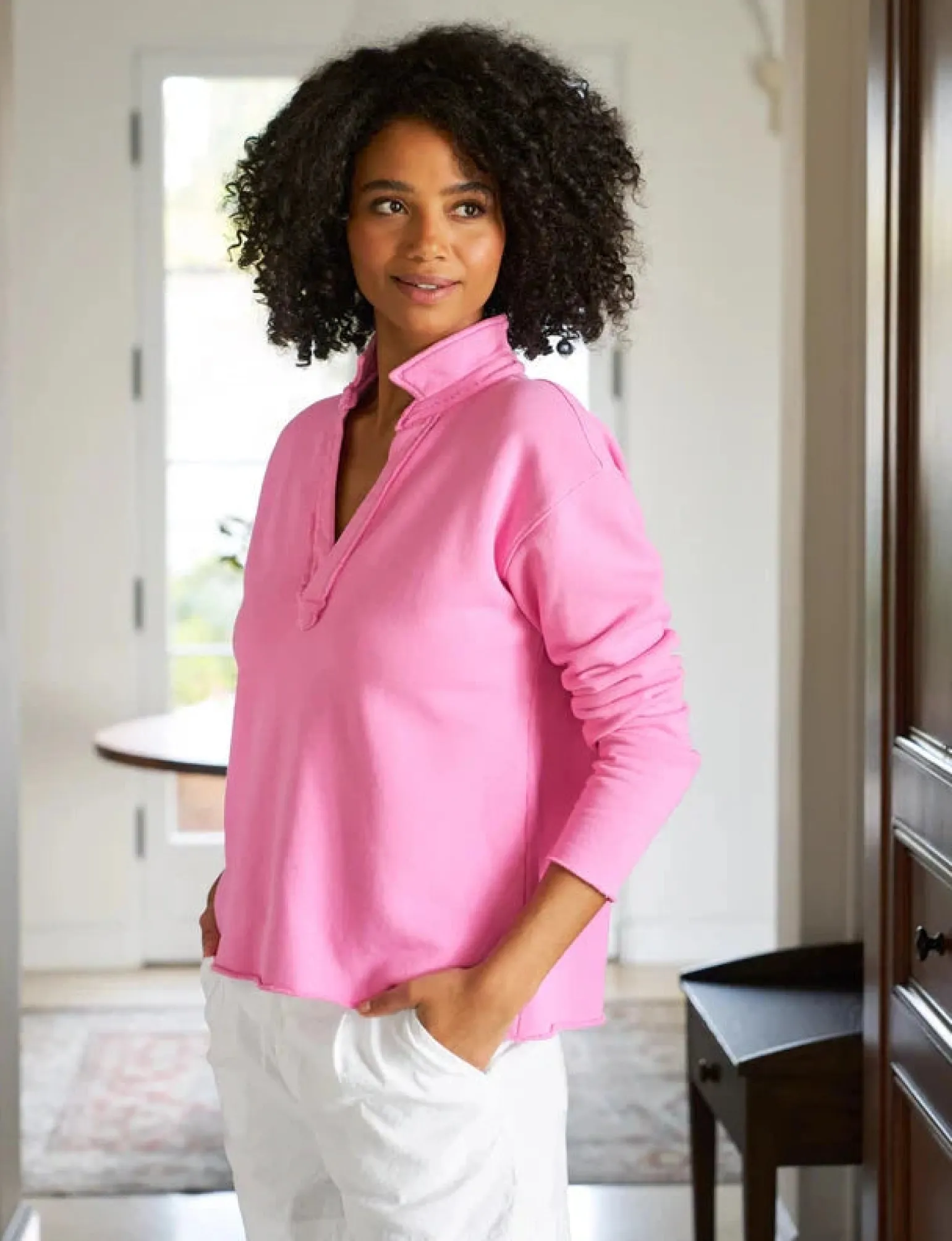 Patrick Popover Fleece Henley Pink Lemonade