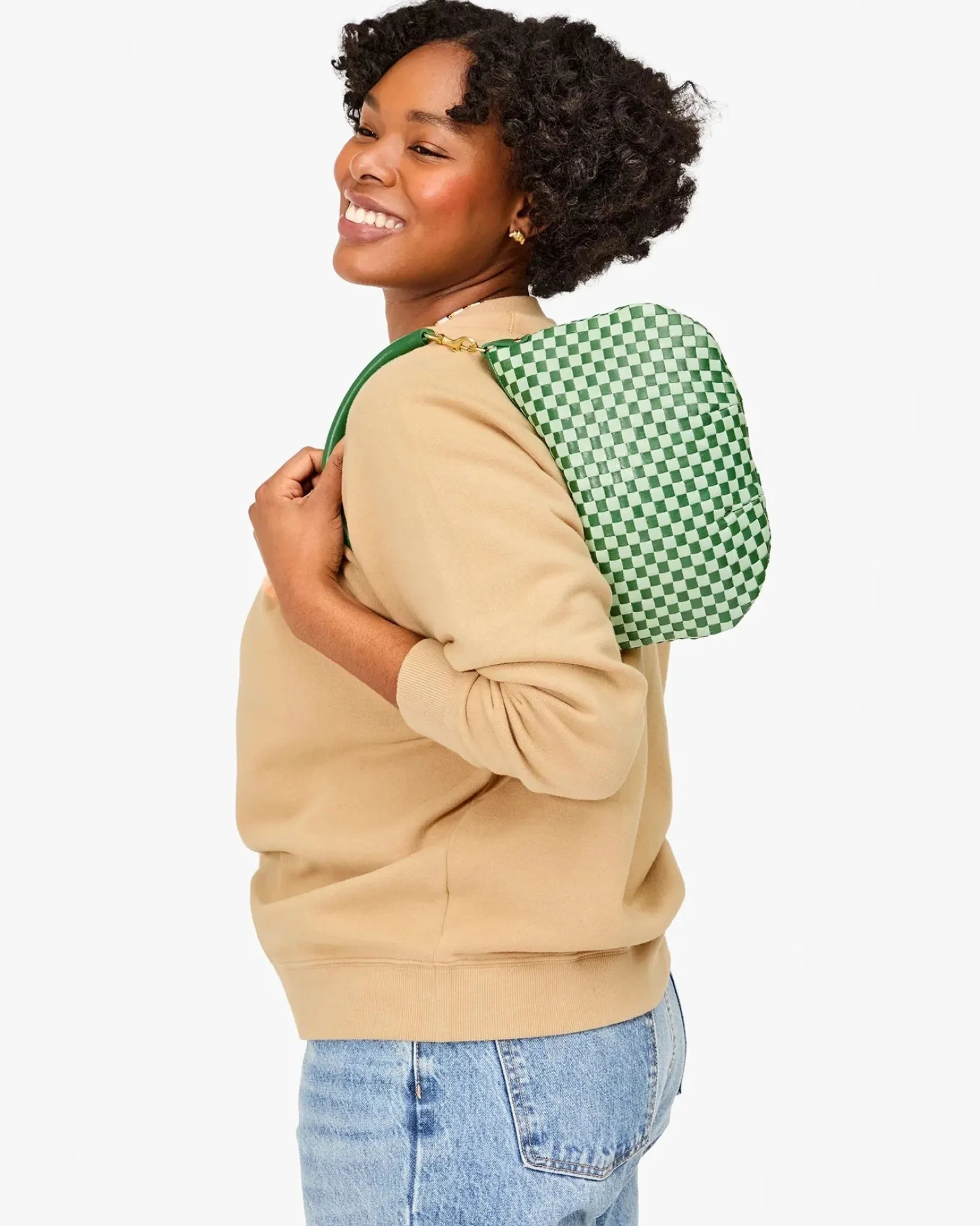 Petite Moyen Messenger Woven Checker Fern/Mist
