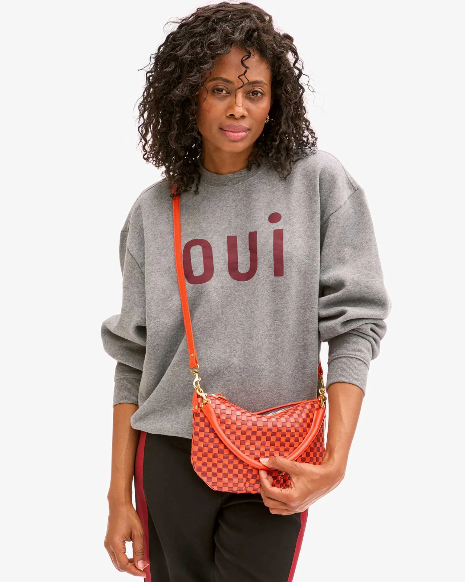 Petit Moyen Messenger Bright Poppy/Bordeaux Woven Checker