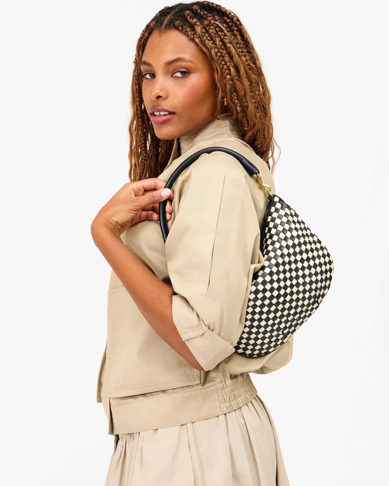 Petit Moyen Messenger Woven Checker Black/Cream