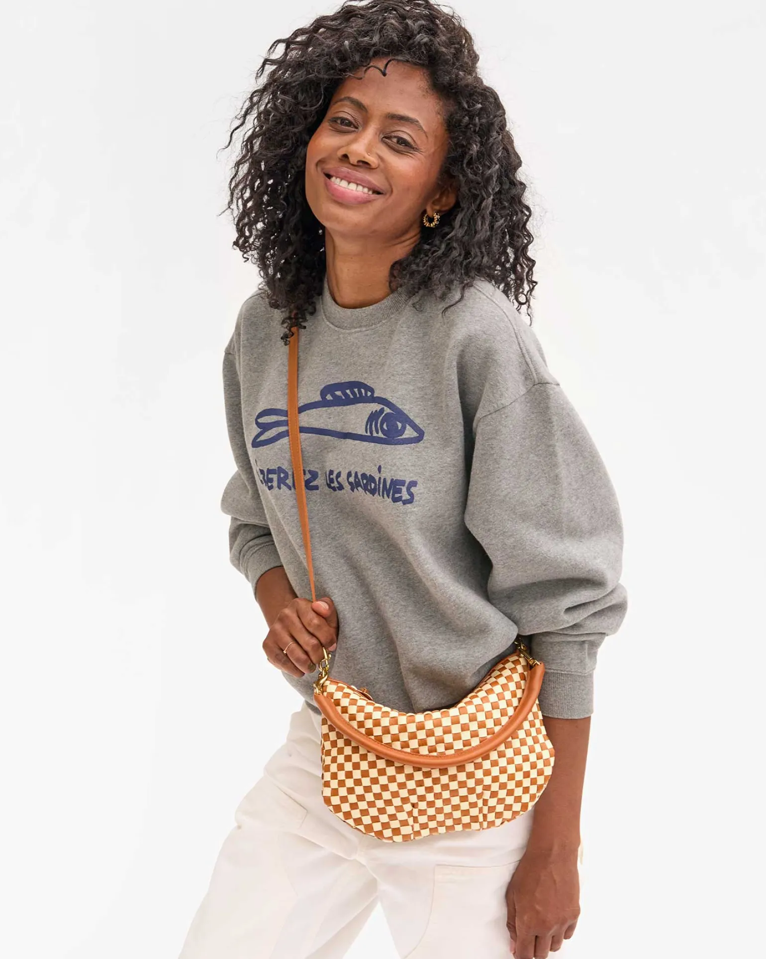 Petit Moyen Messenger Woven Checker Natural/Cream