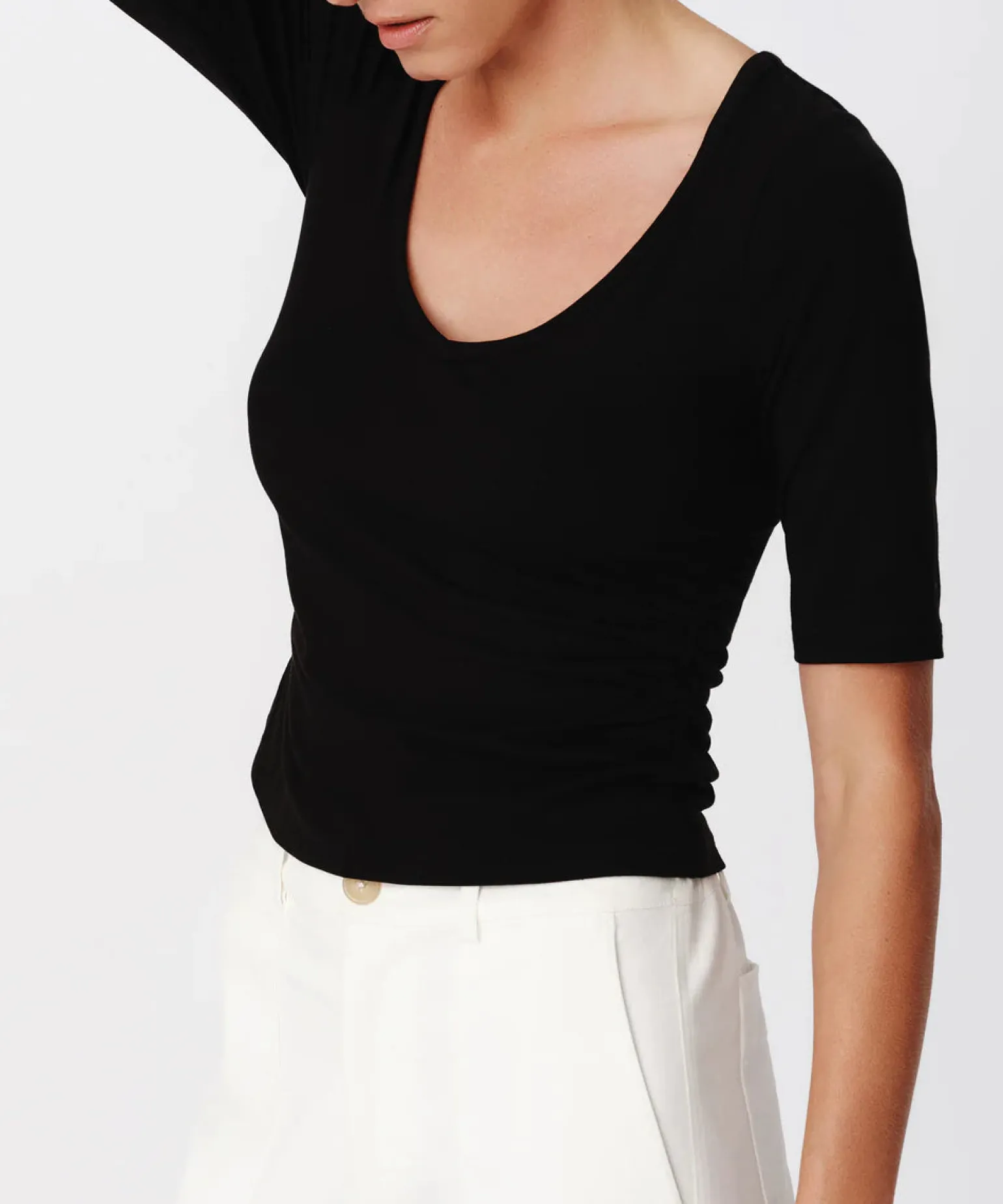Pima Cotton Elbow Sleeve Tee Black