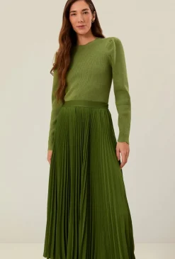 Pleated Maxi Skirt Green