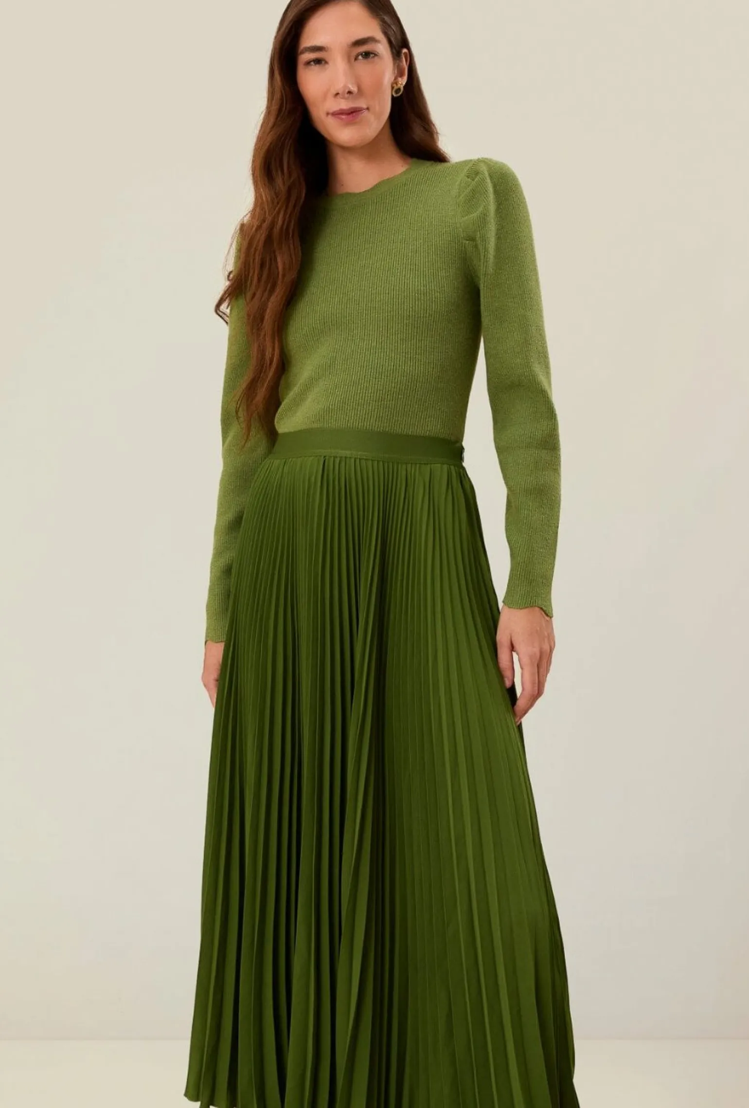 Pleated Maxi Skirt Green