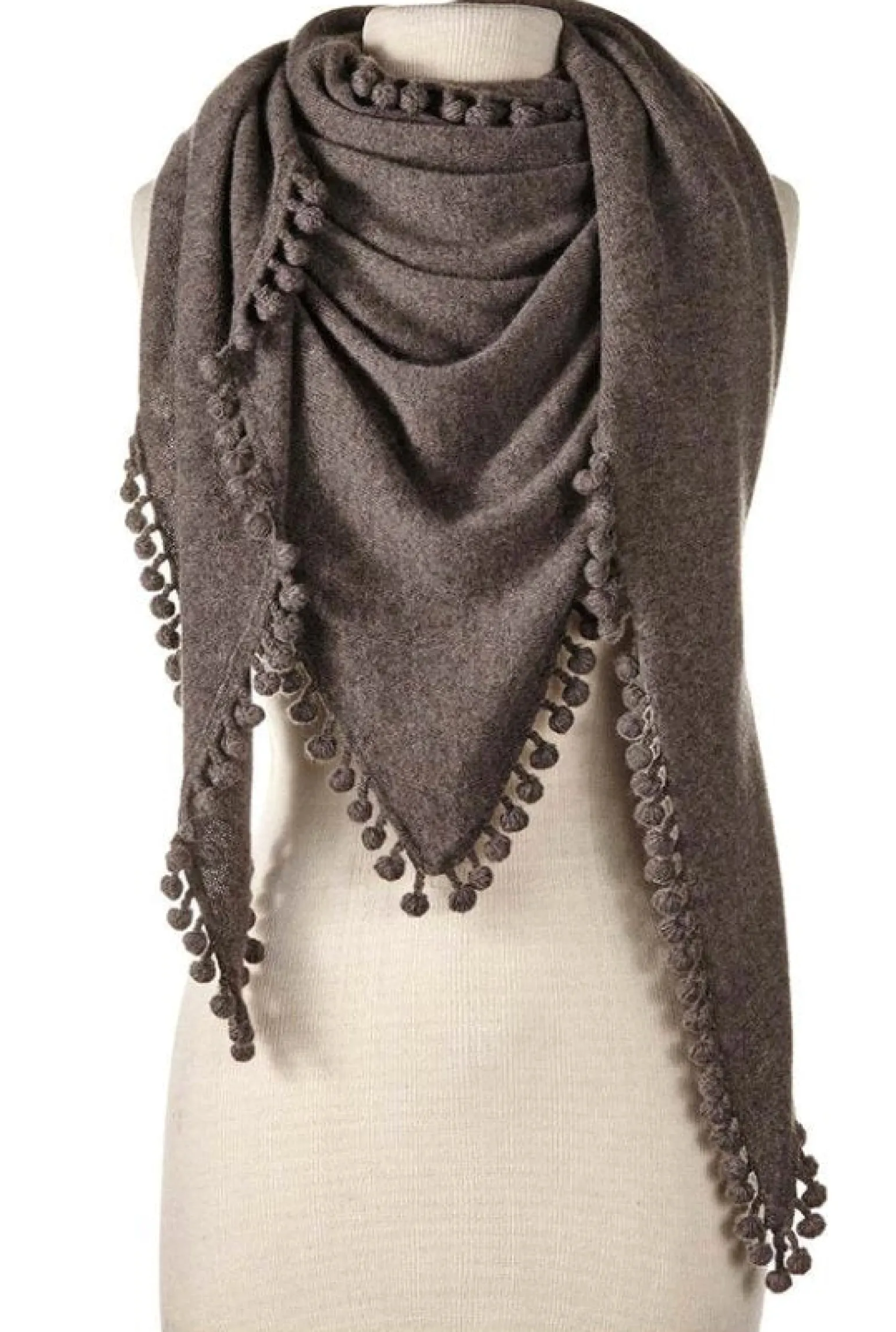 Pom Pom Triangle Wrap Walnut