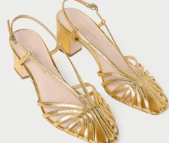 Priscilla Lattice Slingback Mid Heel Sandal Gold