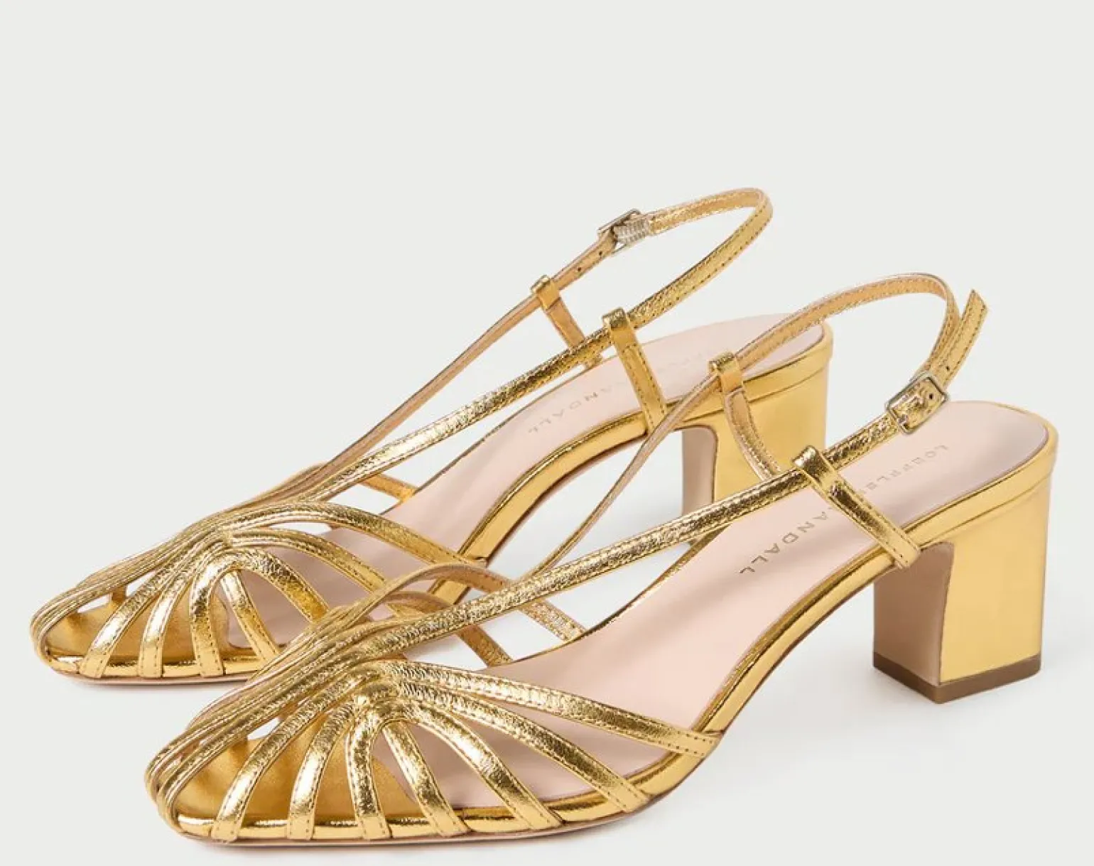 Priscilla Lattice Slingback Mid Heel Sandal Gold
