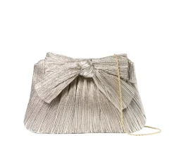 Rayne Pleated Bow Clutch Champagne