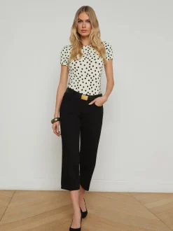 Ressi Short Sleeve Crew Ecru/Black Polka Dot