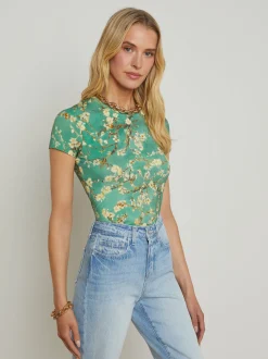 Ressi Short Sleeve Crew Teal Cherry Blossom