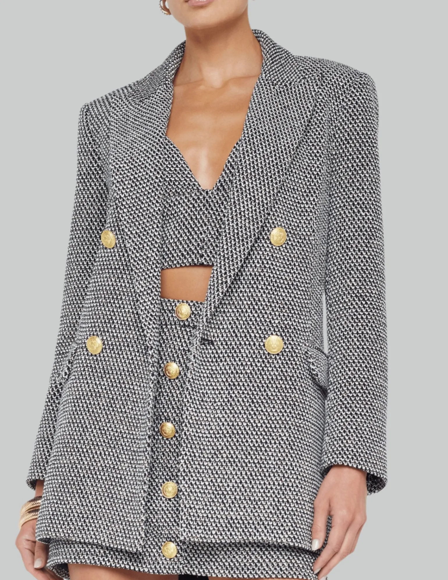 Riva Knit Double Breasted Blazer Black/Ivory/Gold