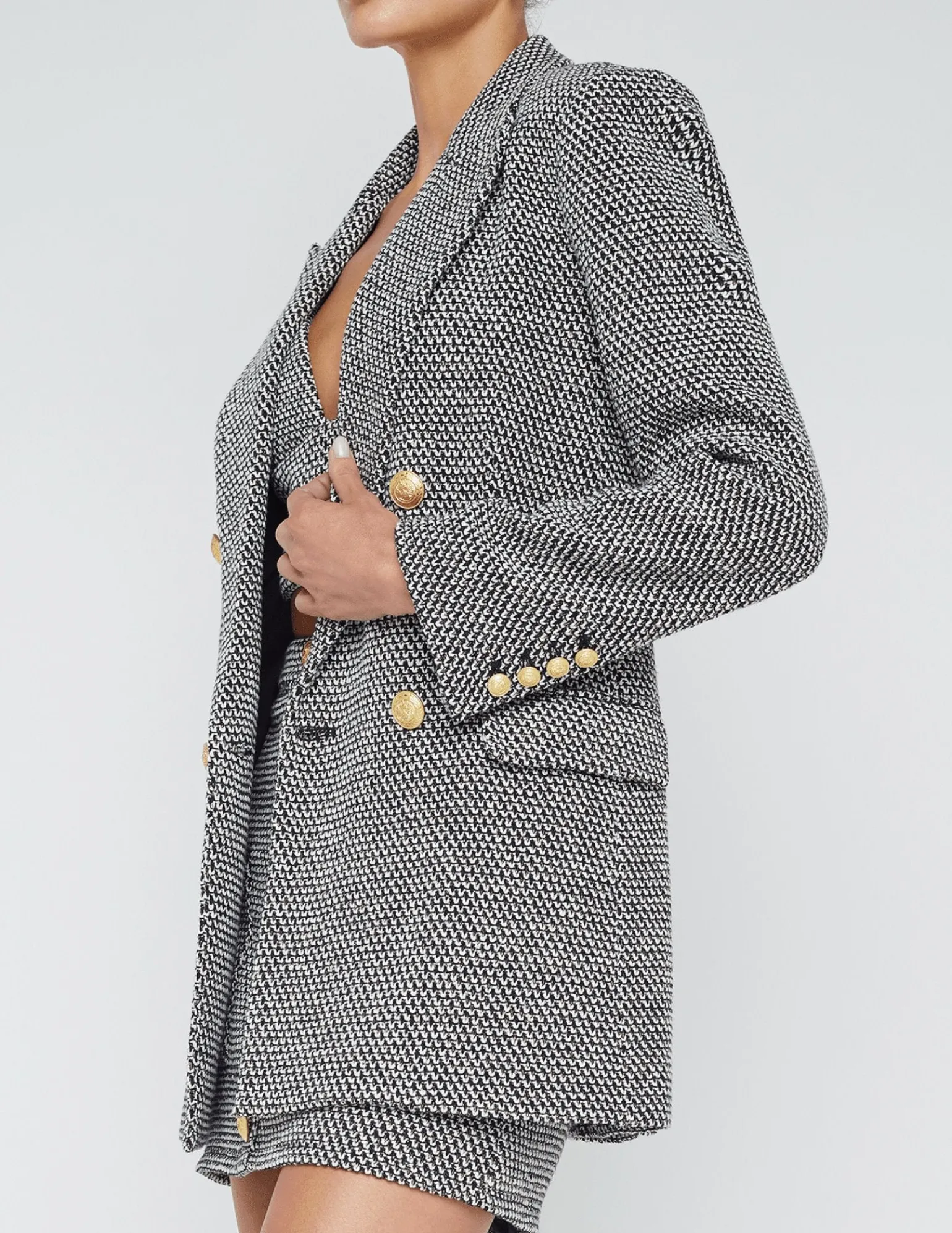 Riva Knit Double Breasted Blazer Black/Ivory/Gold