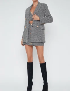 Riva Knit Double Breasted Blazer Black/Ivory/Gold