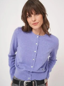 Round Neck Buttoned Cashmere Cardigan Iris