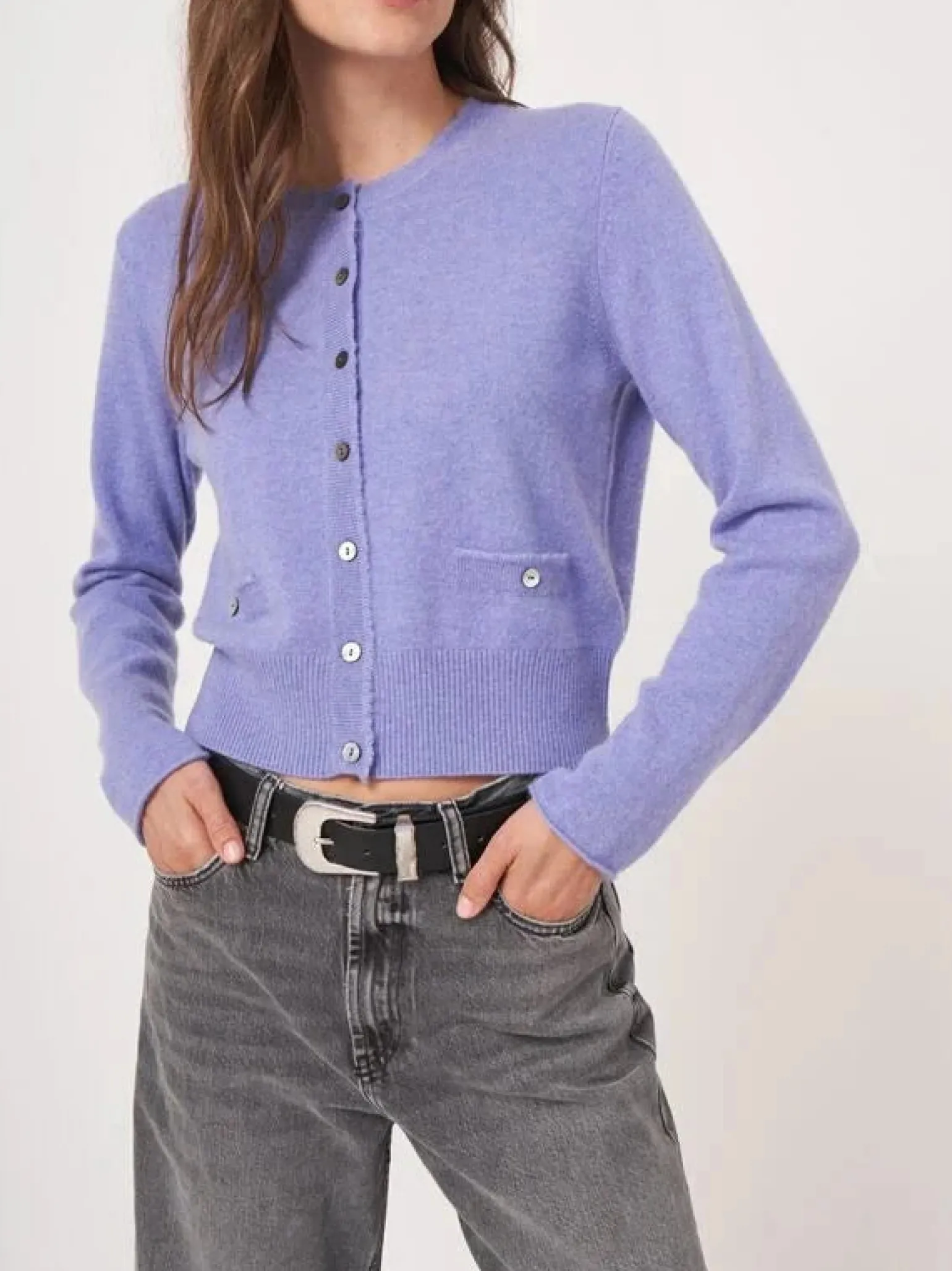 Round Neck Buttoned Cashmere Cardigan Iris