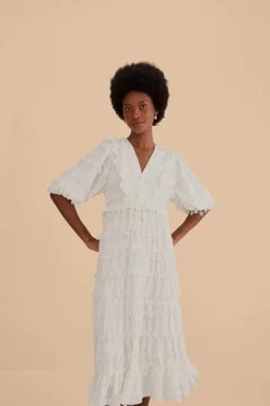 Ruffles Tassels Midi Dress Off White