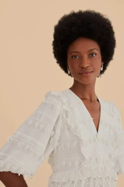 Ruffles Tassels Midi Dress Off White