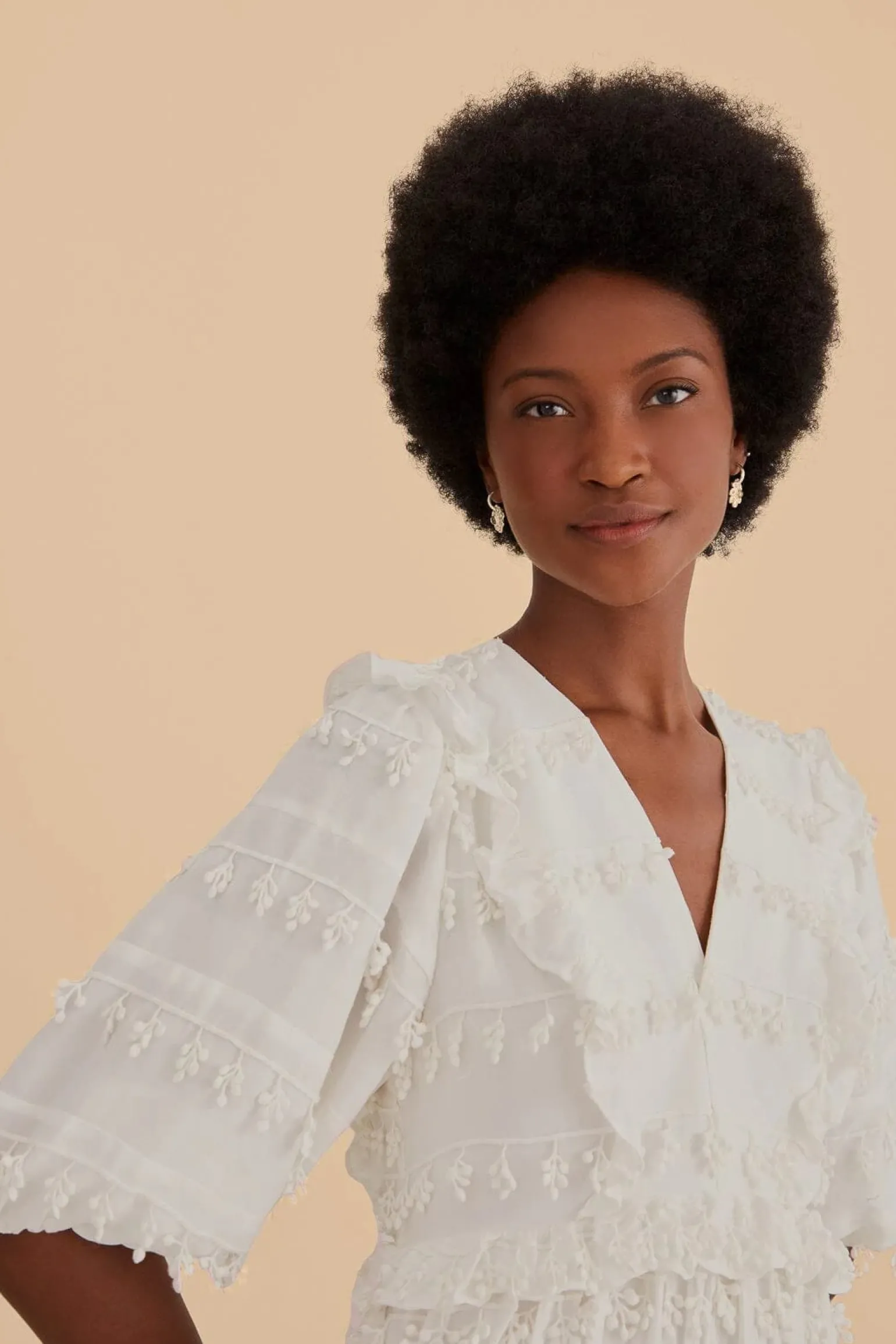 Ruffles Tassels Midi Dress Off White