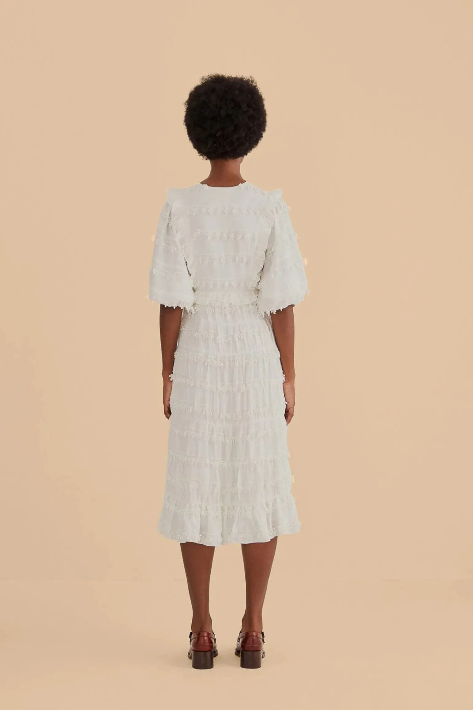 Ruffles Tassels Midi Dress Off White
