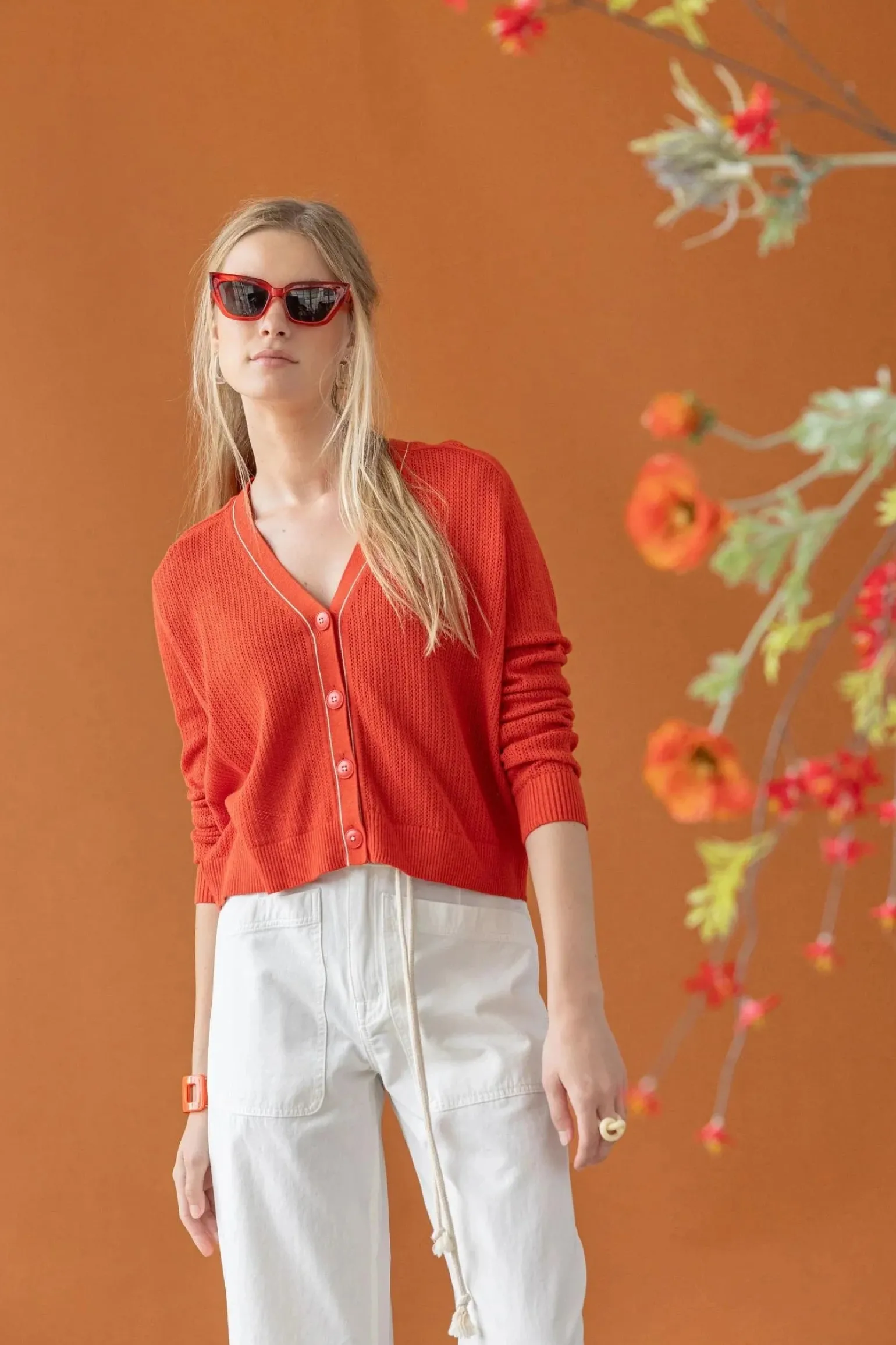 Saddle Sleeve V-Neck Cardigan Begonia