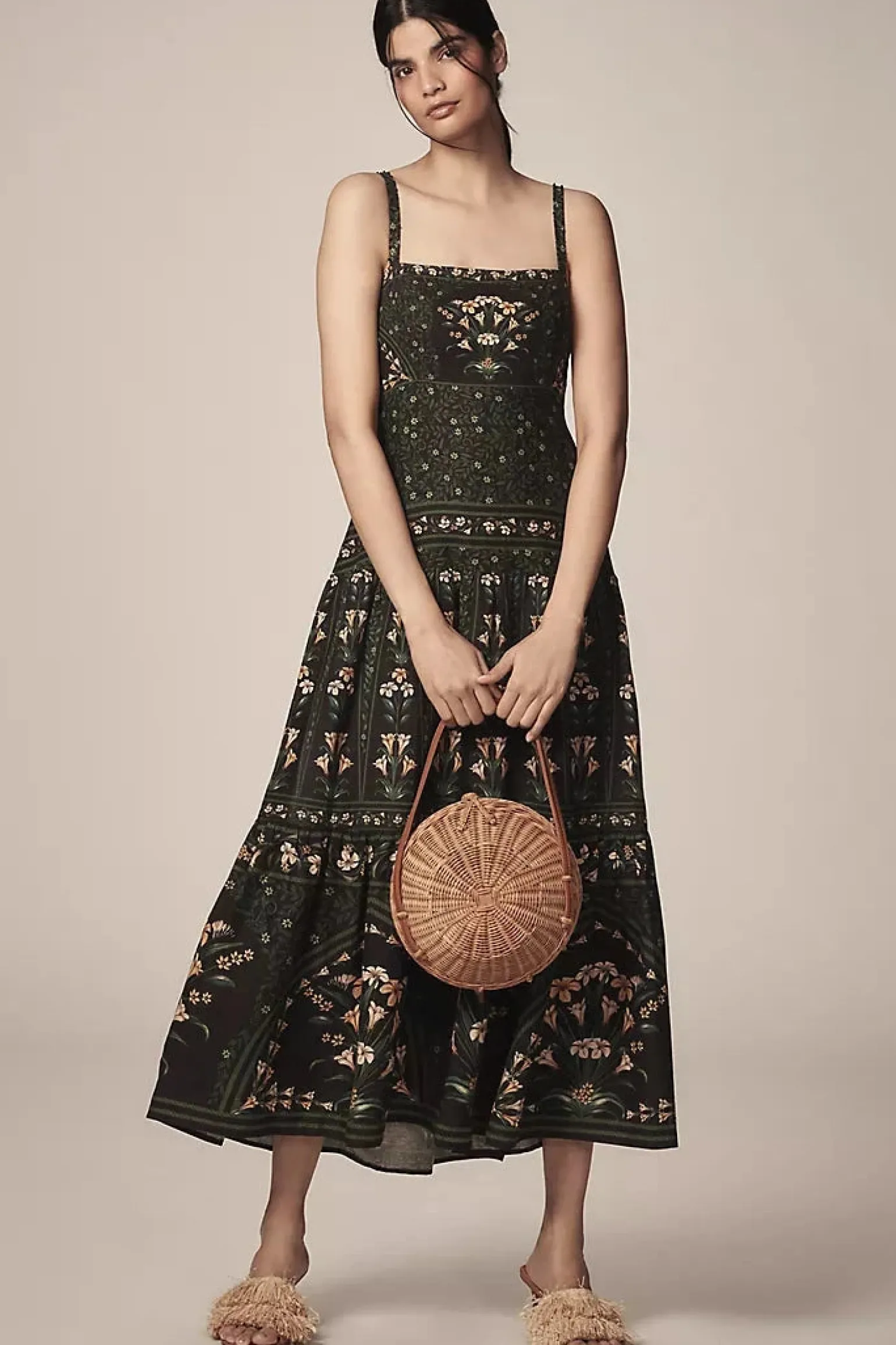 Sleeveless Maxi Dress Flowers Arch Black