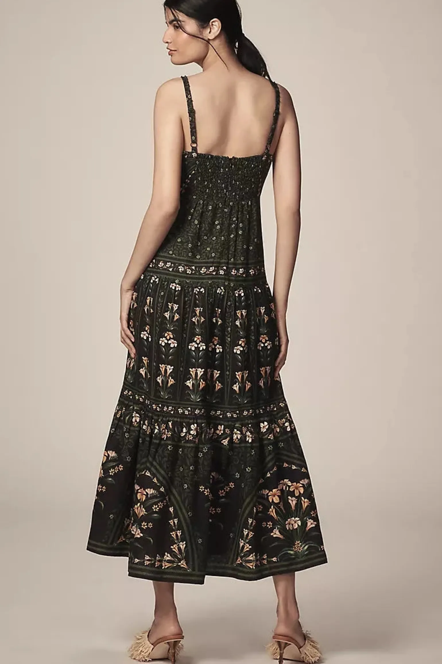 Sleeveless Maxi Dress Flowers Arch Black