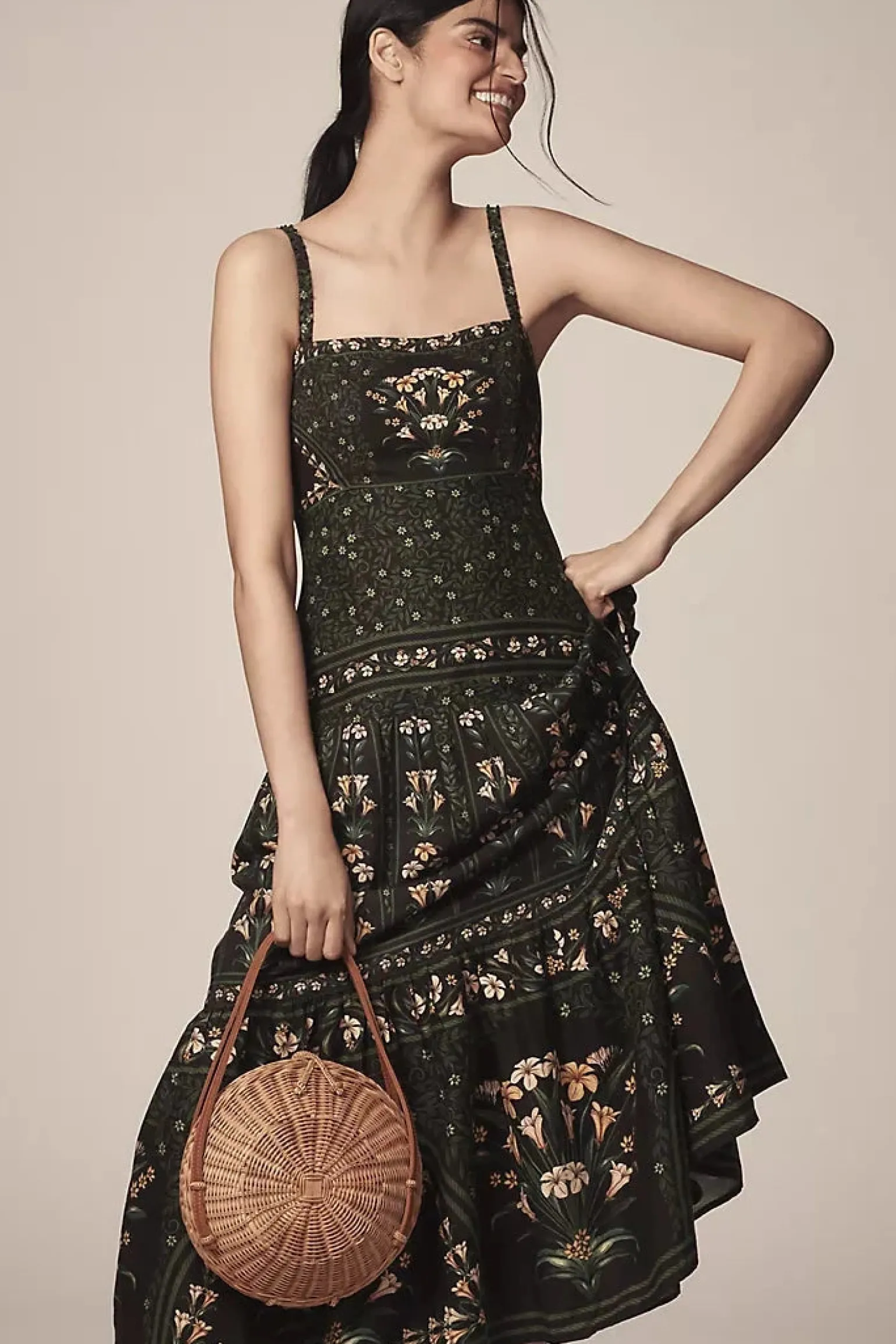 Sleeveless Maxi Dress Flowers Arch Black
