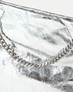 Small Metallic Slouch Shoulder Bag Silver