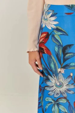 Surreal Flowers Blue Midi Skirt