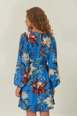 Surreal Flowers Blue Wrap Mini Dress