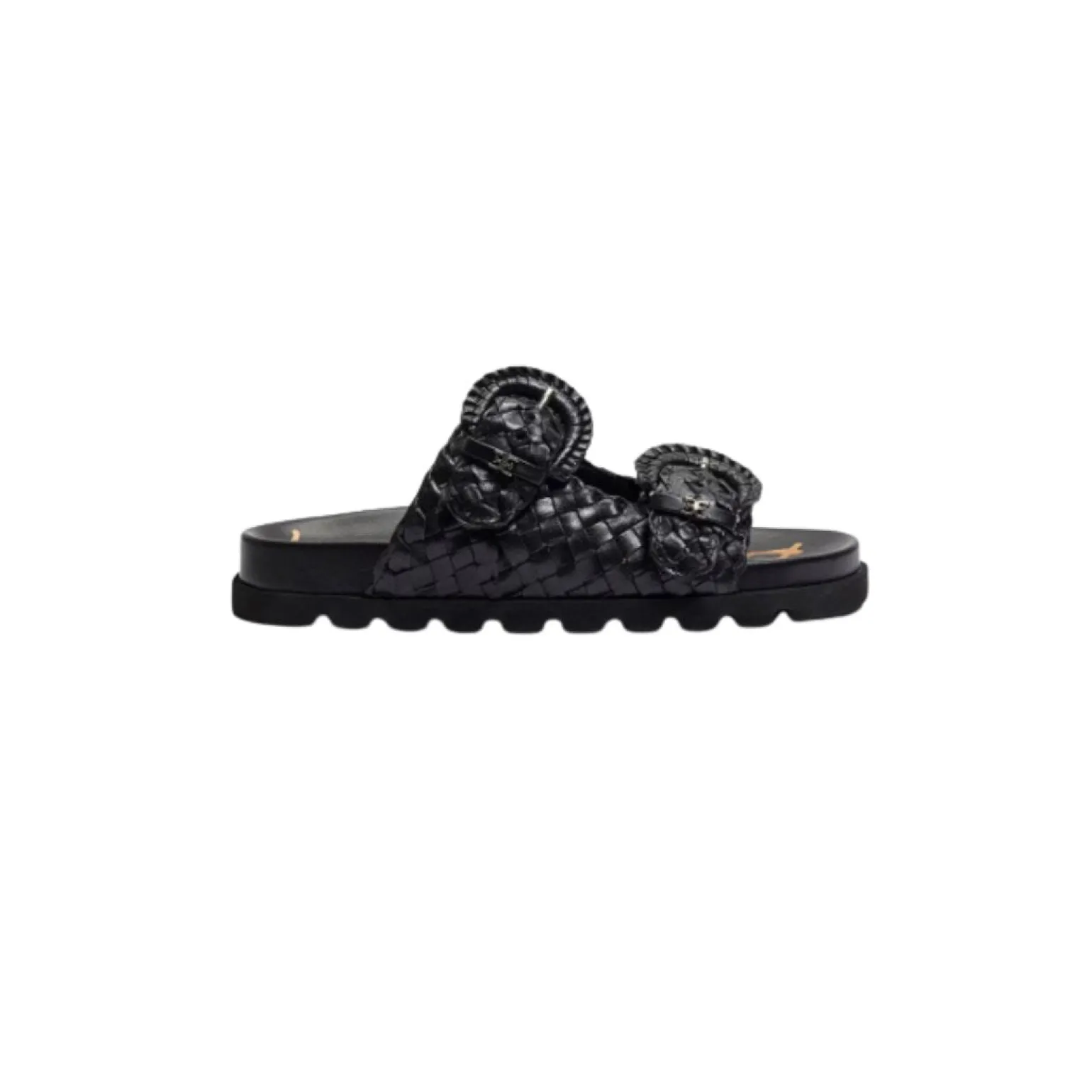 Tiffanie Slide Footbed Sandal Black Woven Leather