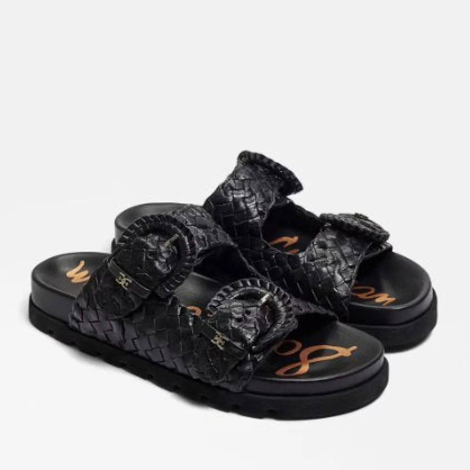 Tiffanie Slide Footbed Sandal Black Woven Leather