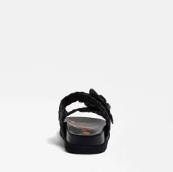 Tiffanie Slide Footbed Sandal Black Woven Leather