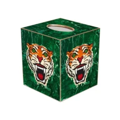 Tiger on Malachite Wood Tissue Box Cover