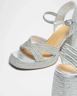 Valle Metallic Braided Platform Sandals Platino