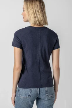 V-Neck Short Sleeve Back Seam Tee Navy