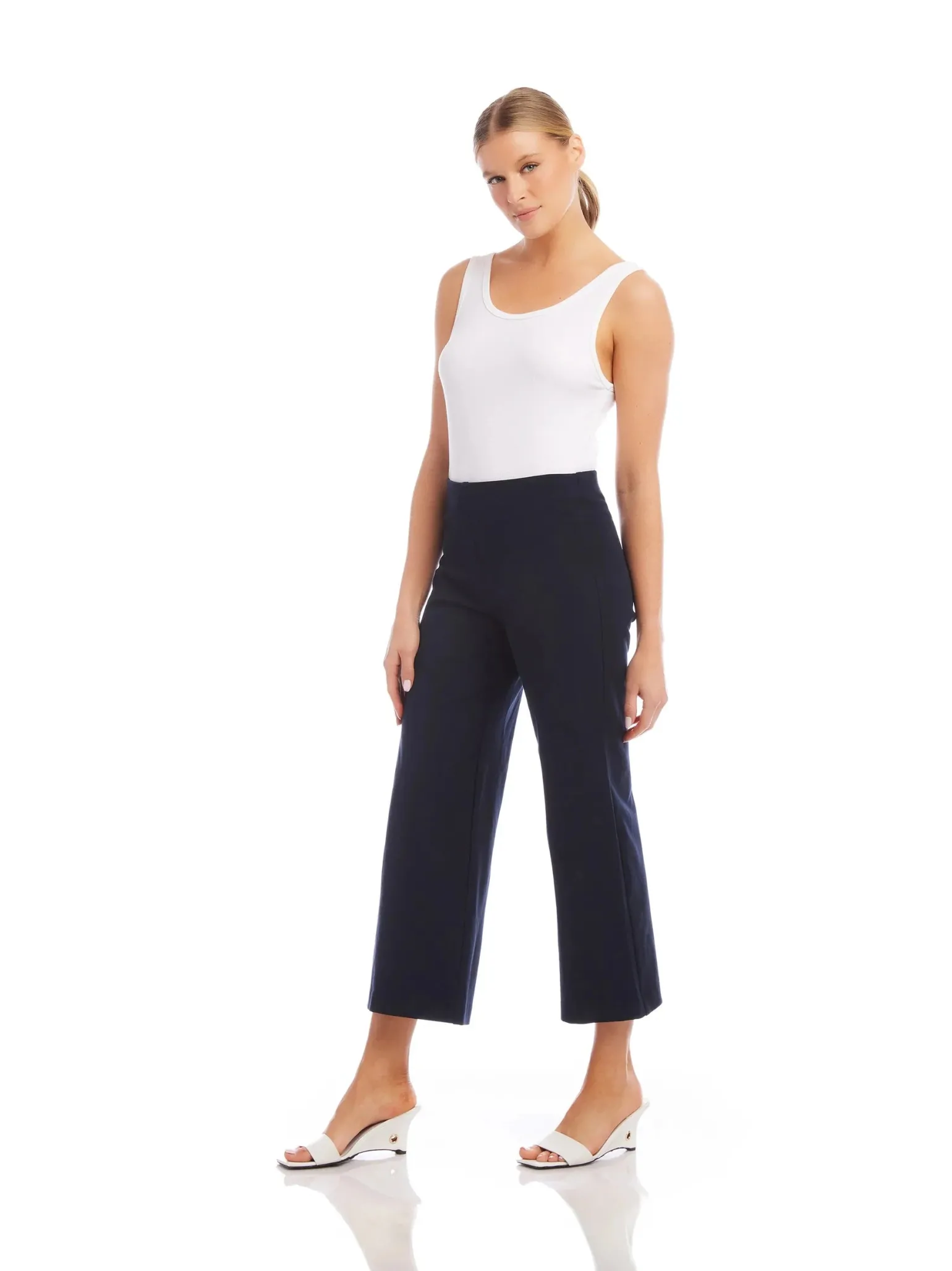Wide Leg Cropped Pants Navy