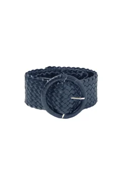 Wrapped leather Belt Circle Buckle Marine